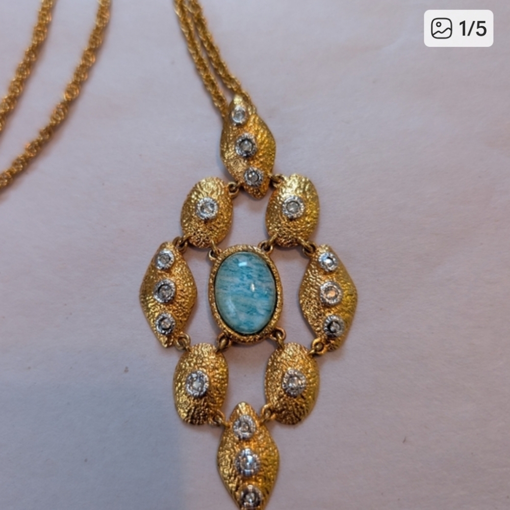 Alexis Bittar Gold Link Necklace with Turquoise Blue Cabochon!!!NWOT!!!